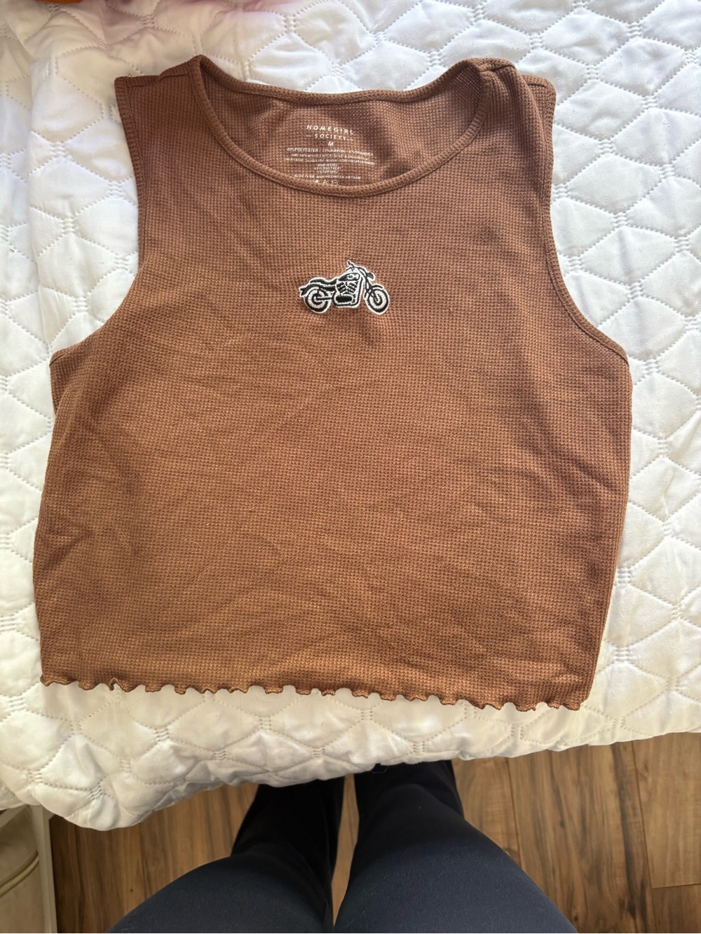 Brown Ribbed Tank Top with Motorcycle Patch - Kids